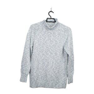 LL Bean Women's Cotton Ragg Sweater Funnelneck Pullover Raglan Sleeve Gray S